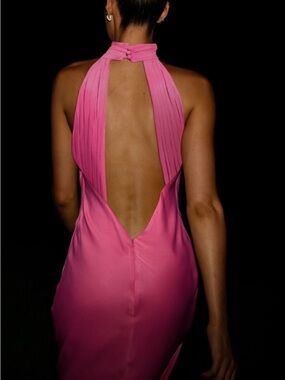 Meshki Hot Pink Backless Halter Dress